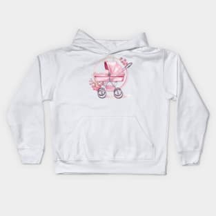 Cute Baby Girl pink stroller and pink wreath Kids Hoodie